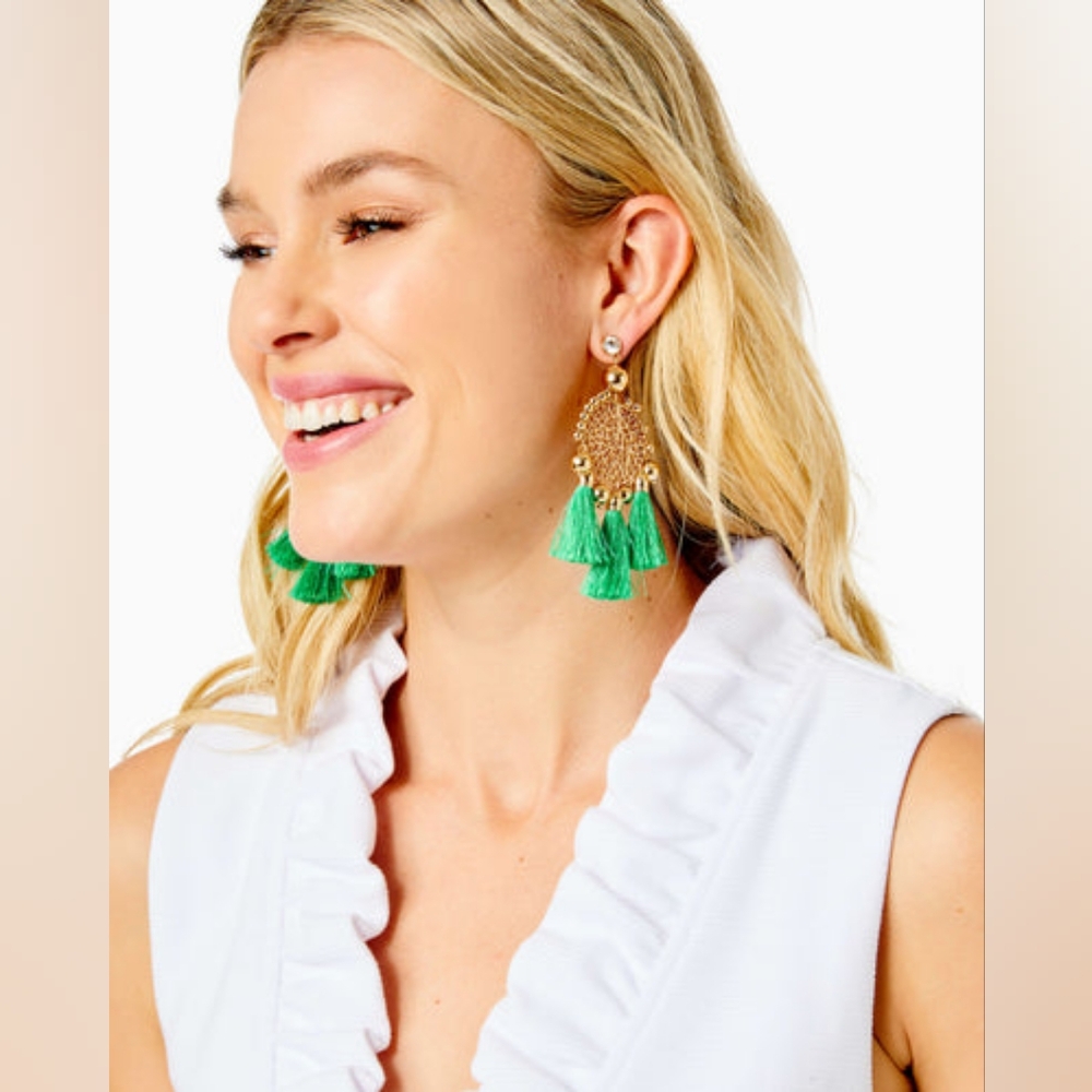 Lilly Pullizer Green Tassel Earrings